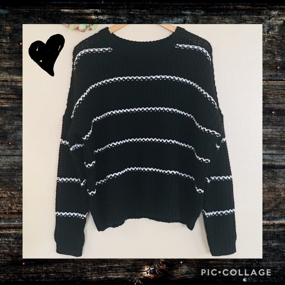 Cable Knit Black & White Sweater.
